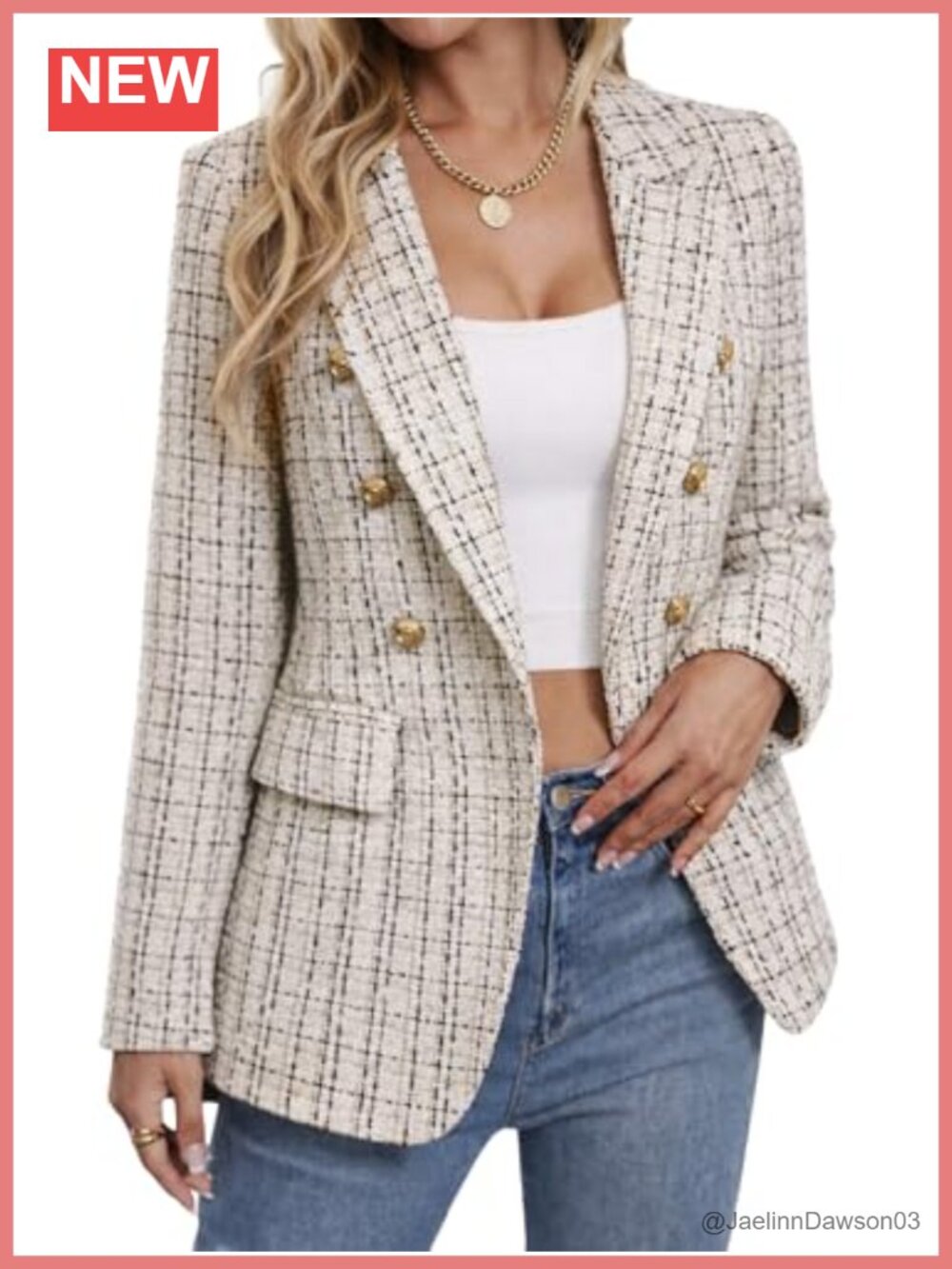 Tweed Blazer Plaid Double Breasted Business Casual Coat